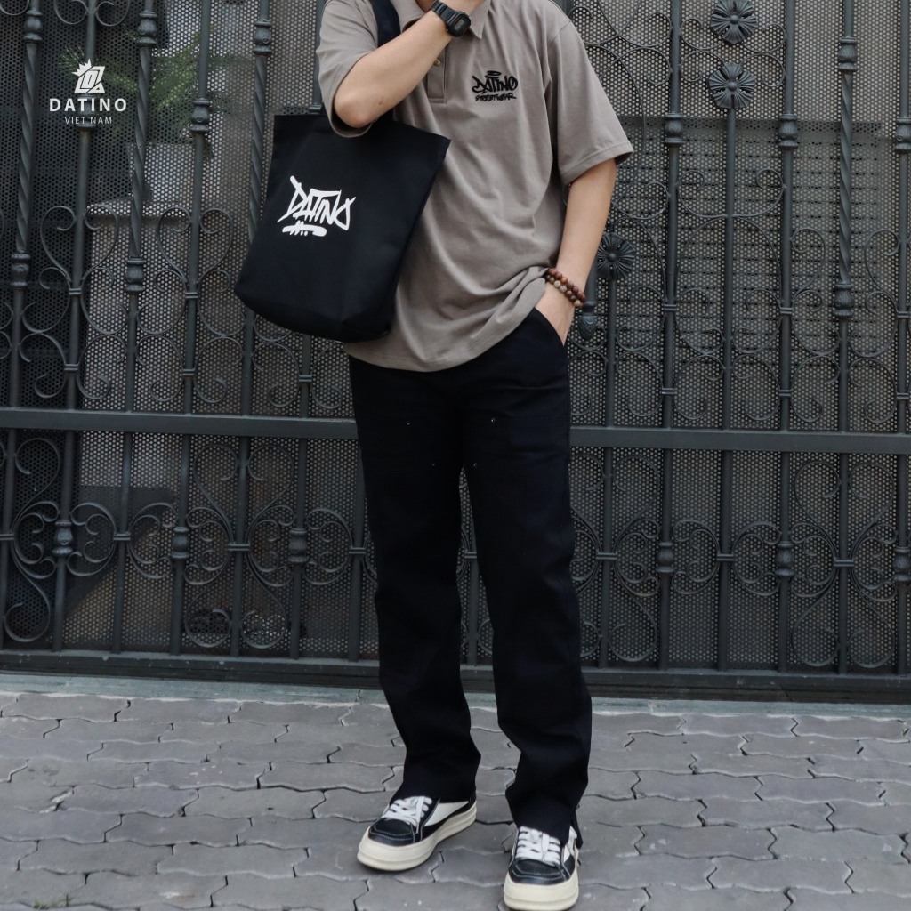 Áo thun polo oversize DATINO Signature phông rộng Streetwear tay lỡ 100% cotton 2 chiều định lượng 280gsm