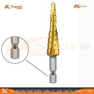Mũi khoan tháp xoắn kapusi japan 4-12mm 9 bước chuôi lục giác - mũi khoan tầng tiêu chuẩn nhật bản