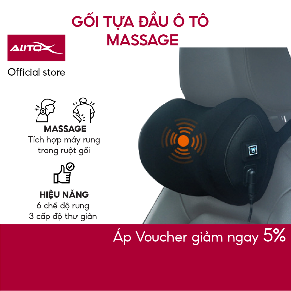 Gối tựa đầu ô tô gắn máy massage AutoX máy rung 6 chế độ và 3 cấp độ làm mạnh ruột cao su non cực êm