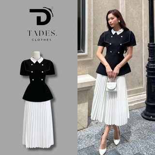 Áo peplum - áo peplum tôn dáng tay bồng cổ trắng phối cúc sang trọng a227