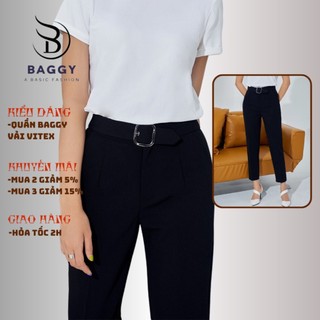 Quần baggy nữ Ely fashion lưng cạp cao chất vải cao cấp đồ công sở đai ô vuông form chuẩn dáng đẹp màu đen ELY247