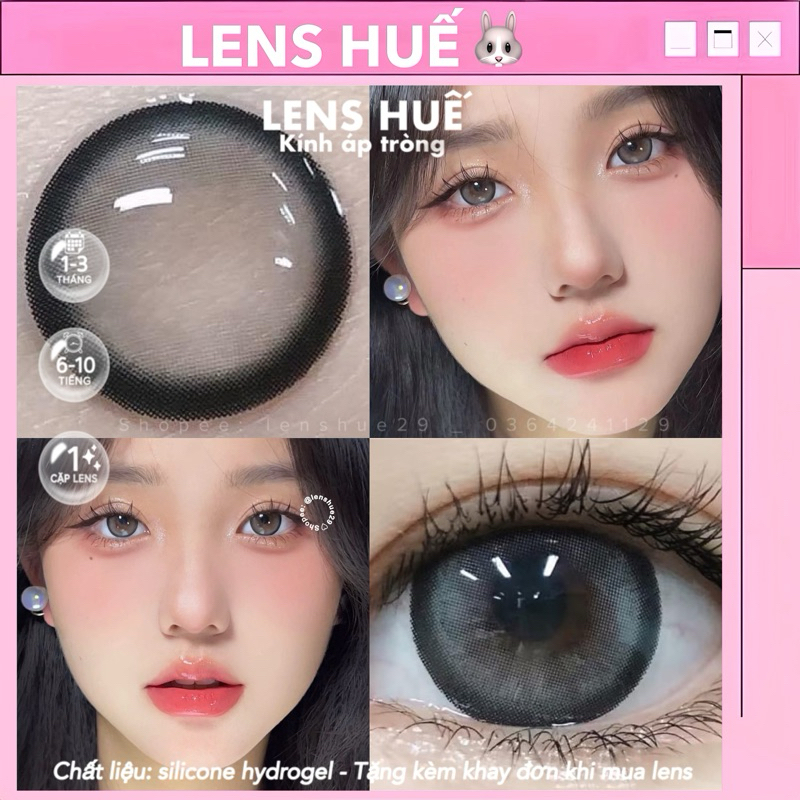 KÍNH ÁP TRÒNG - Lens màu xám giãn to viền đen nhẹ nhàng - Lens Huế🐰
