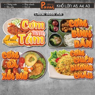 Decal Xôi Gà, Cơm Tấm, Cơm Văn Phòng, chống nước trang trí dán quán trà sữa, cà phê, quán ăn, dán tường, tủ. TTQ38