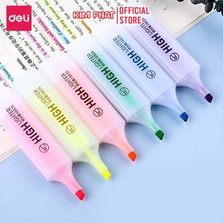 Bút highlight đánh dấu nhớ dòng dạ quang Deli S625 Màu Pastel Nhựa Trong Suốt