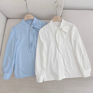 Áo Sơ Mi Cổ Nơ Lệch MINZ STORE Mã 1159, Thiết Kế Dài Tay Phong Cách Công Sở