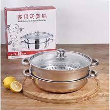 NỒI HẤP XỬNG 2 TẦNG INOX MẶT KÍNH-Nồi hấp vung kính cao cấp dầy 28cm