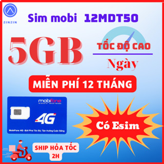 Sim 4G Mobifone 1 Năm , Tặng 5GB / ngày trọn gói 12 tháng sim không nghe gọi Hỗ Trợ Esim