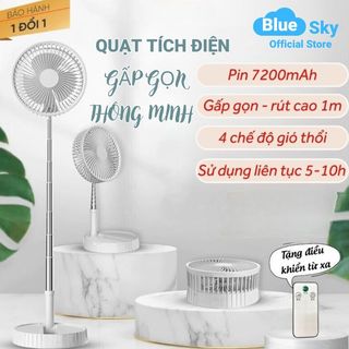 Quạt tích điện gấp gọn để bàn đa năng, quạt sạc mini có điều khiển, 4 chế độ gió, pin siêu bền 7200mAh tiện lợi mang đi