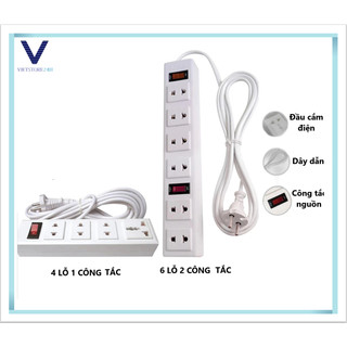 Ổ cắm điện hato tiện lợi dây dài 6 lỗ 2 công tắc 3m
