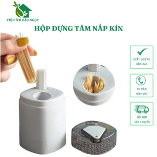 Hộp đựng tăm nắp kín - hủ tăm lúa mạch - lọ tăm có nút bấm -rinoli