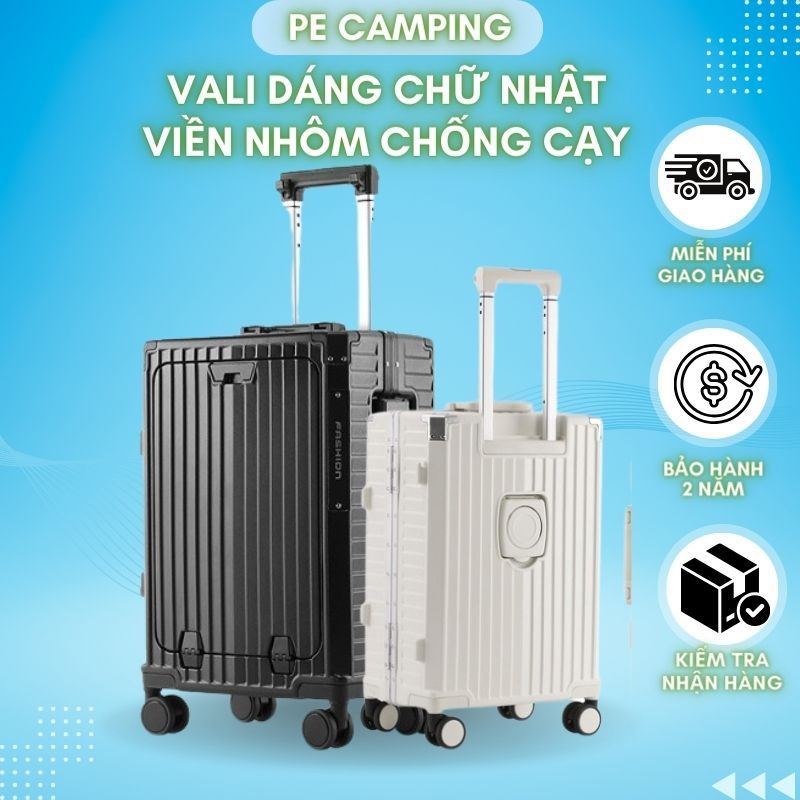 Vali du lịch đa năng cao cấp PEHOUSE dáng chữ nhật viền bọc khung nhôm chắc chắn