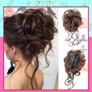  Tóc giả búi kẹp ngoặm xoăn lơi búi cột xoăn trung niên cho nữ - Phụ kiện RYRY 