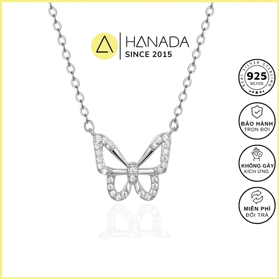 Dây Chuyên Bạc 925 HANADA Đính Đá Tiểu Thư Đơn Giản Hồ Điệp Đá Tấm 0999 K6
