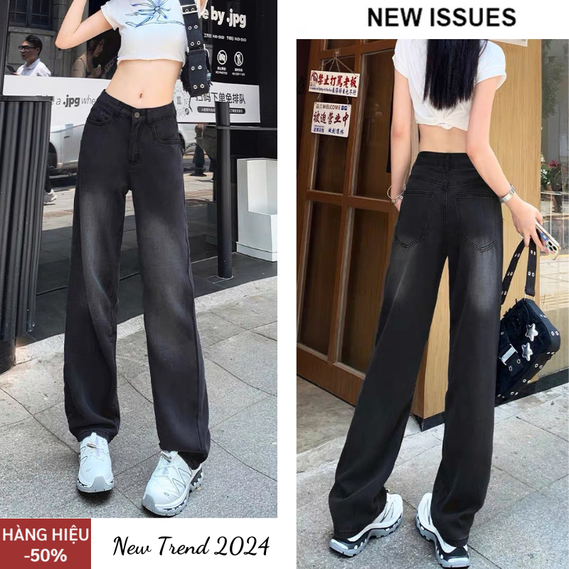 Quần Jeans Nữ Wash Xanh RETRO Ống Rộng Suông HARI Cạp Cao Tôn Dáng, Quần Bò Nữ Ống Suông Rộng Wash Ánh Bạc Đủ Size Màu | BigBuy360 - bigbuy360.vn