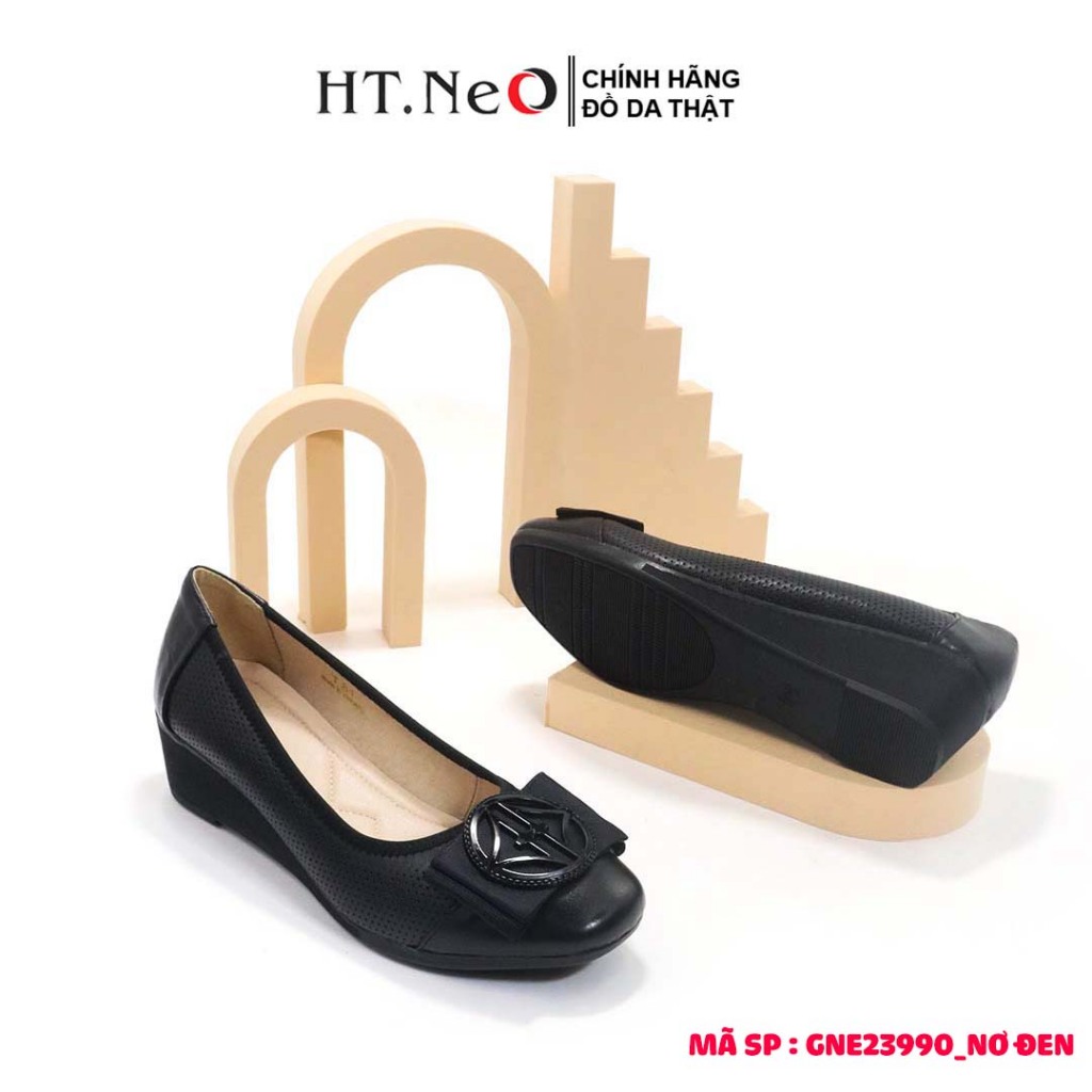 Giày da nữ trung niên đế xuồng 4cm HT.NeO, Giày nữ búp bê đế cao tôn dáng mũi tròn thoải mái phong cách 4 mùa GDN1906