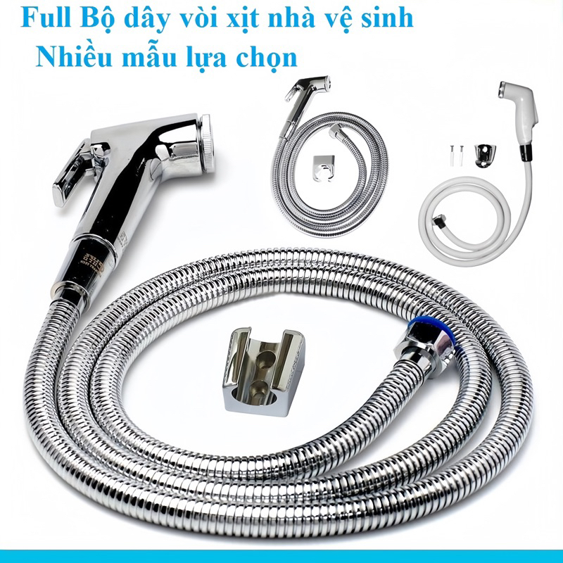 Bộ vòi xịt vệ sinh đầy đủ, đầu xịt, dây dẫn nước, đế cài và bộ ốc vít