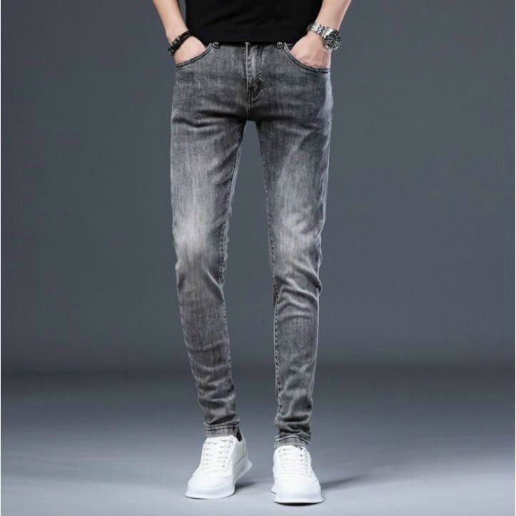 Quần jean nam ống đứng form skinny xám rách trơn vải co giãn thoải mái HẢI ĐĂNG STORE Menswear Pants Ôm gọn