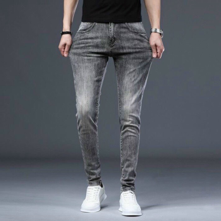 Quần jean nam ống đứng form skinny xám rách trơn vải co giãn thoải mái HẢI ĐĂNG STORE Menswear Pants Ôm gọn