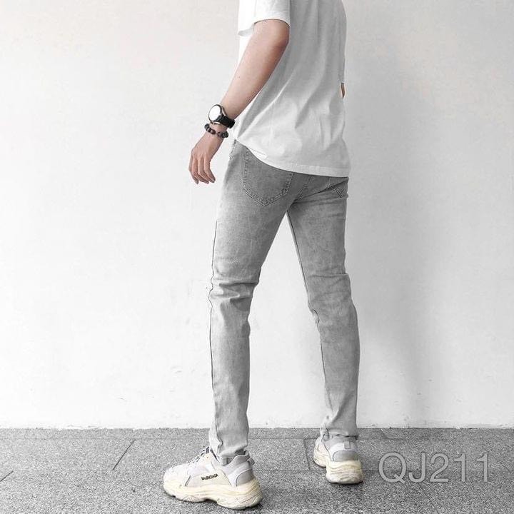 Quần jean nam ống đứng form skinny xám rách trơn vải co giãn thoải mái HẢI ĐĂNG STORE Menswear Pants Ôm gọn