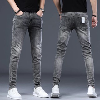 Quần jean nam ống đứng form skinny xám rách trơn vải co giãn thoải mái  Menswear Pants Ôm gọn