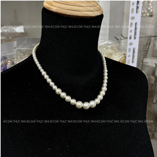 Vòng ngọc trai mặc áo dài truyền thống, vòng ngọc trai phối cùng áo dài cách tân đẹp, vòng ngọc trai nhân tạo mặc cưới