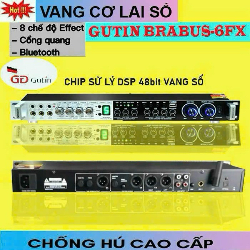 Vang cơ lai số Gutin 6FX Brabus - Hàng nhập khẩu loại 1, Bluetooth 5.0, Aux, Optical, chống hú FBX, Karaoke reverd