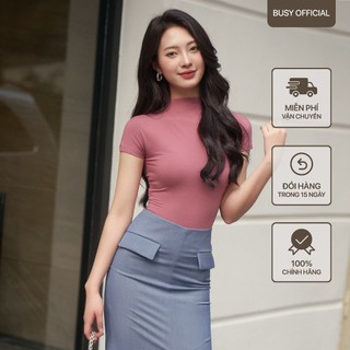 Áo Ngắn Tay Cổ Leo Thường Nữ Busy Rayon 1 Lớp Co Giãn Ôm Sát NT21T