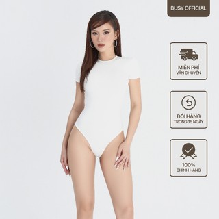 Áo Ngắn Tay Cổ Tròn Sát Bodysuit Nữ BUSY Thun Zip 1 Lớp Co Giãn Ôm Sát NT8B