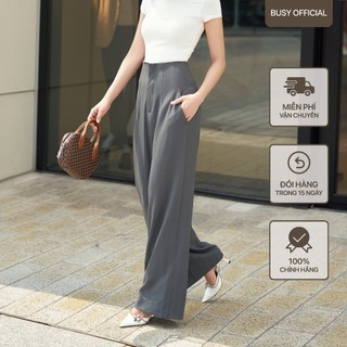 Quần Ống Suông Cạp Cao Nữ BUSY Chất Tuyt Si Kẻ Chìm Cài Khóa QOS5
