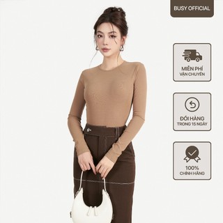 Áo Dài Tay Cổ Tròn Sát Nữ Dáng Thường Busy Thun Zip Co Giãn Ôm Sát DT7T