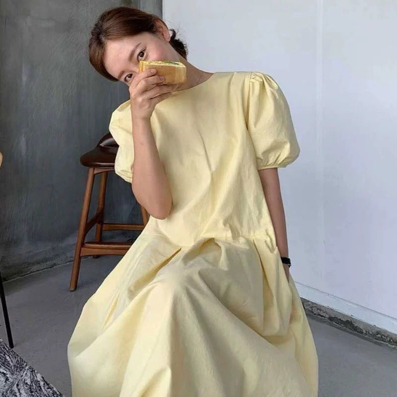VÁY XOÈ MIDI TAY BỒNG XUÂN HÈ BASIC HÀN QUỐC