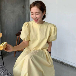 VÁY XOÈ MIDI TAY BỒNG XUÂN HÈ BASIC HÀN QUỐC