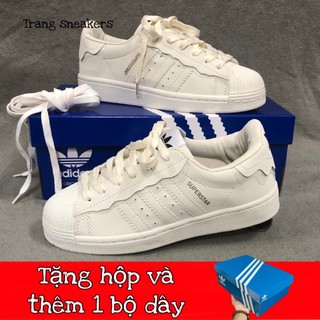 Full box + tặng thêm 1 bộ dây - Giày thể thao nam nữ superstar mũi sò màu kem, size 36-43. .