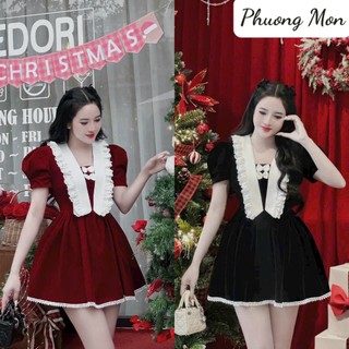Đầm xòe cổ bèo phối nơ Phuong Mon