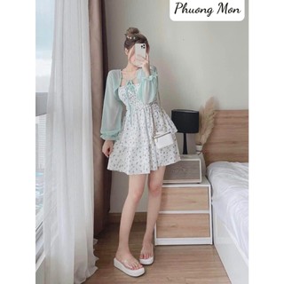 Set đầm hoa 2s xòe kèm áo khoác mỏng Phuong Mon