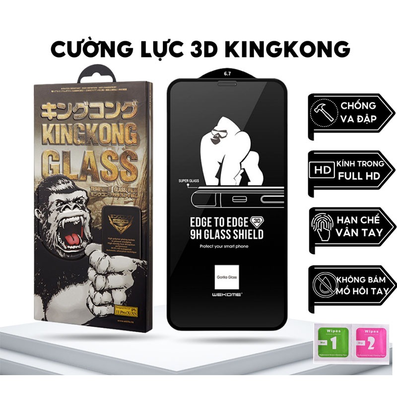 Kính cường lực iphone KINGKONG 3D baiko khung tự dán ip 7plus x xsmax 11 12 13 14 15 pro max promax plus 11promax
