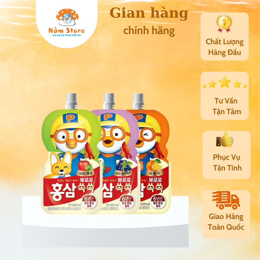 Nước hồng sâm trái cây pororo đủ vị cho bé - Hàn Quốc