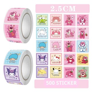 Cuộn 500 sticker khen thưởng hoạt hình ngộ nghĩnh, tem dán sticker thank you, gấu dâu, kuromi, tiếng anh Fullbaby