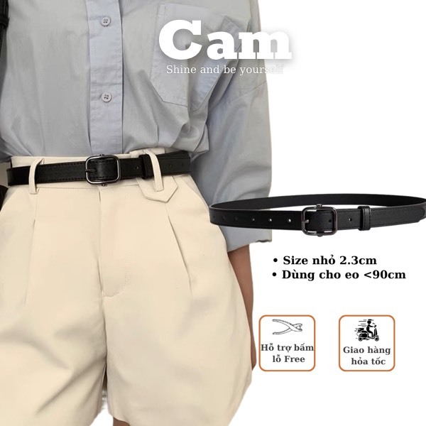 Thắt lưng da nữ nam unisex mặt vuông đen 2.3cm dày dặn ulzzang - dây nịt da nam nữ da mặt vuông  thời trang Hàn Quốc