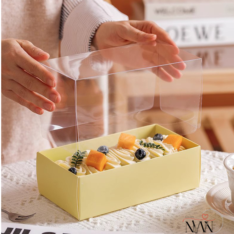 5 Hộp Giấy Chữ Nhật Nắp Mica Trong Đựng Bánh Bông Lan, Bánh Trung Thu (18.5 x 10 x 10cm)