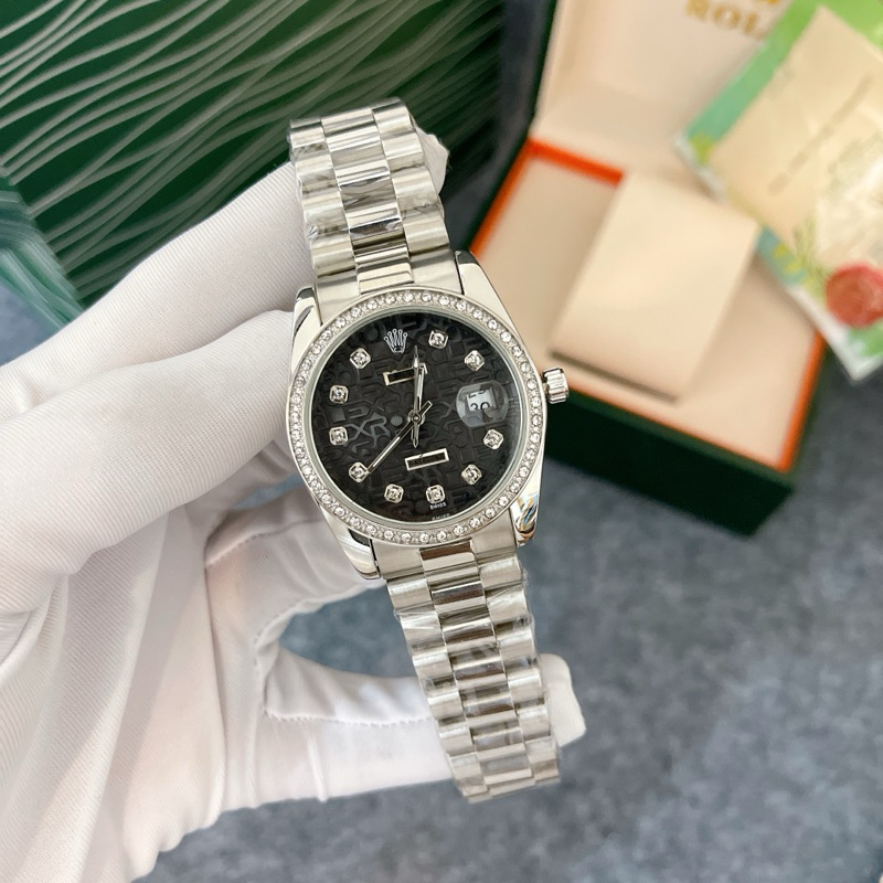 Đồng Hồ Nam Rolex Viền Đính Đá, Size Mặt 36mm, Máy Pin, Kính Khoáng, Dây Nguyên Khối, Bảo Hành Máy 12 Tháng