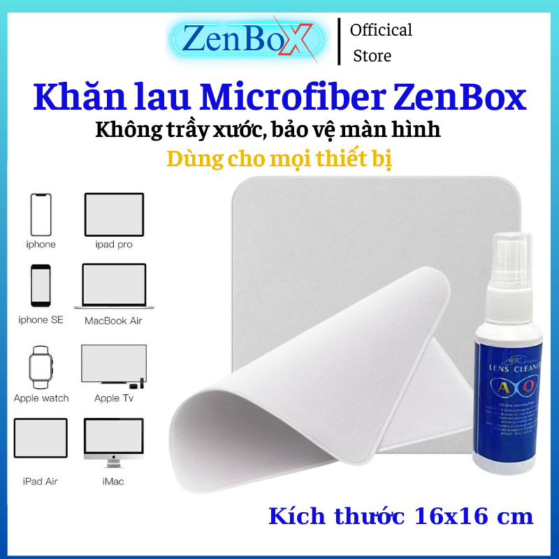 Khăn lau màn hình Microfiber ZenBox, khăn lau kính, điện thoại, máy tính, laptop, ipad,.. đa năng tiện lợi