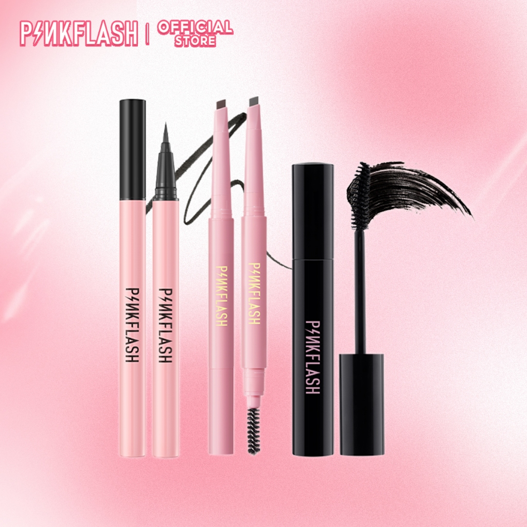 Bộ mỹ phẩm trang điểm mắt PINKFLASH có mascara/ bút kẻ mắt/ chì kẻ lông mày bền màu không thấm nước 3pc