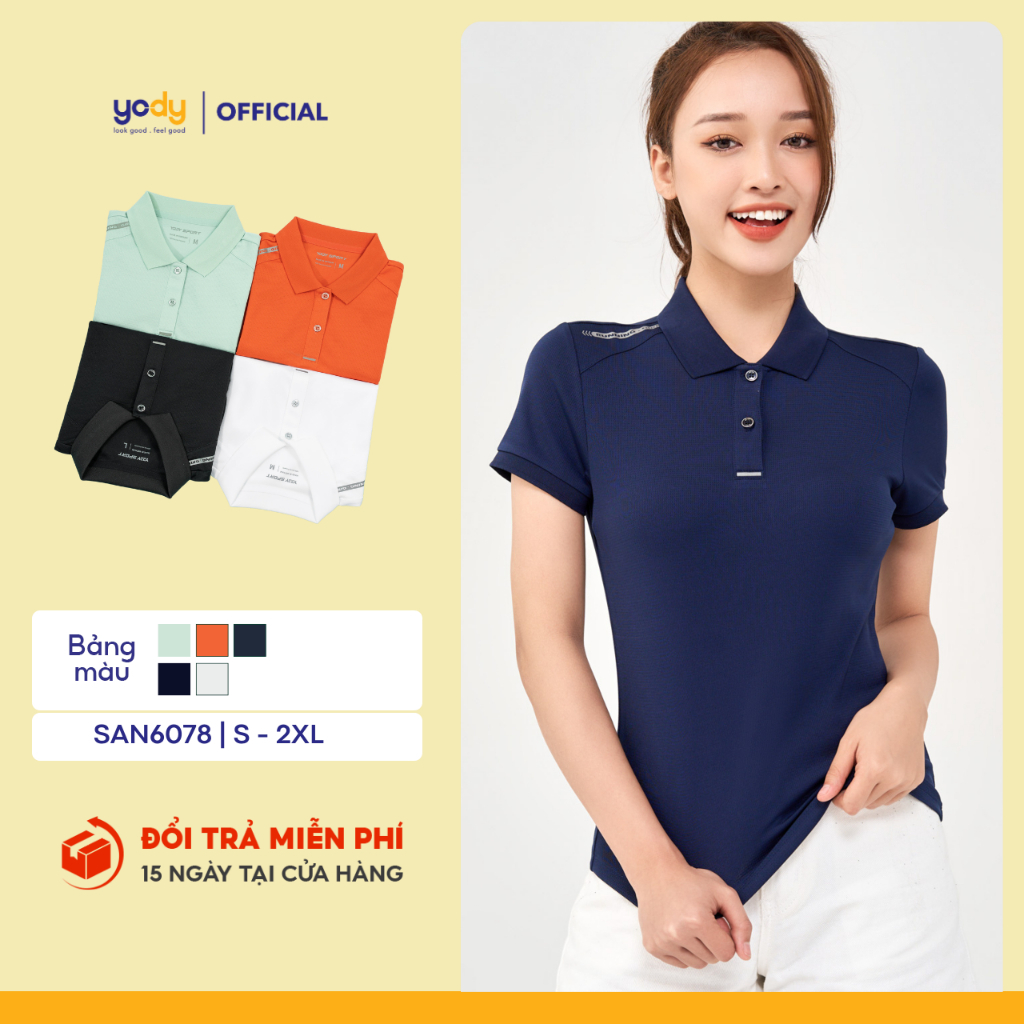 Áo polo thể thao nữ YODY vải recycle polyester mát lạnh co giãn tốt, thấm hút nhanh - SAN6078