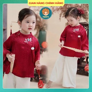 Bộ bà ba vải gấm hoa đỏ cho bé gái