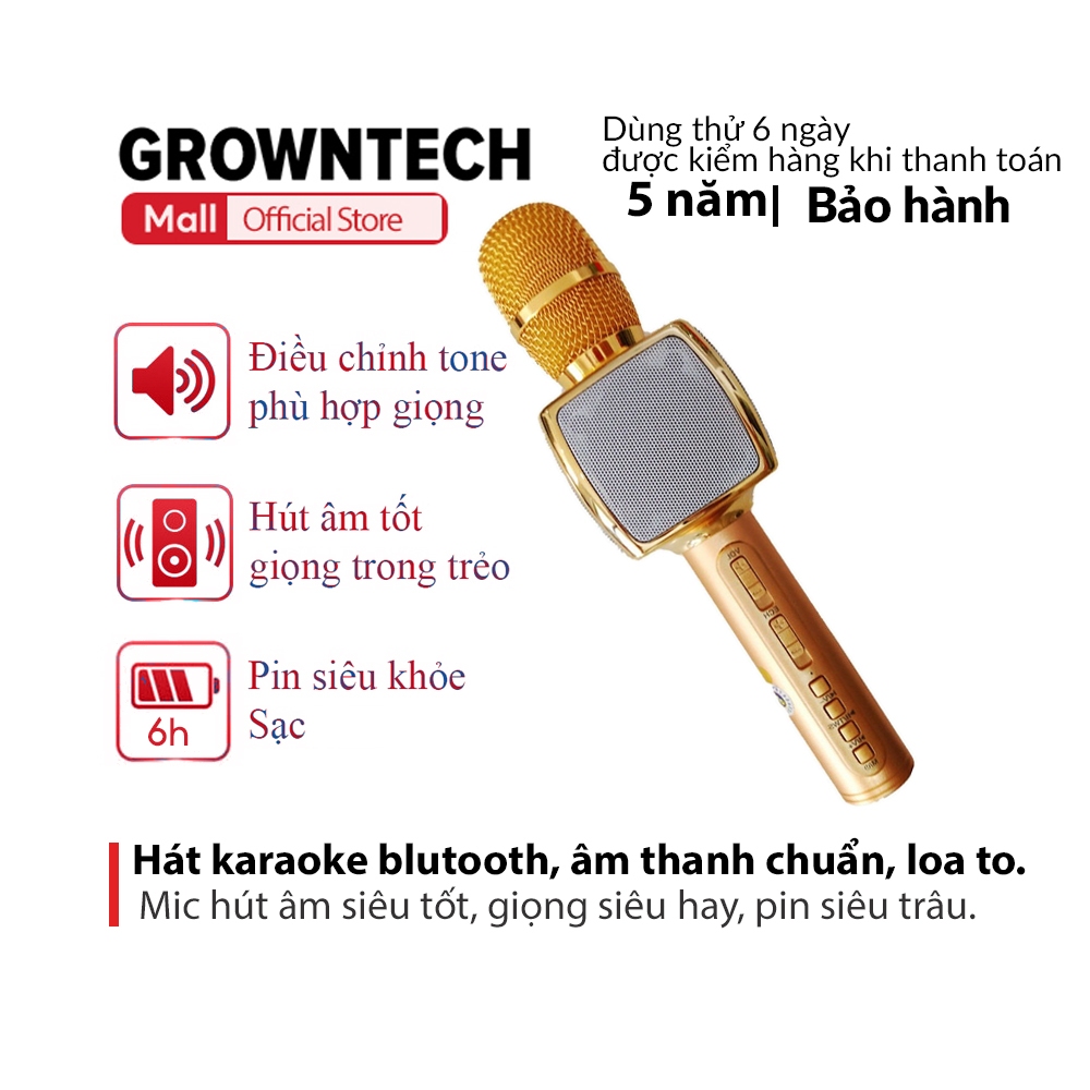Micro karaoke bluetooth mini cầm tay GrownTech SD 16 đa năng âm thanh chuẩn âm bass to kết nối blutooth