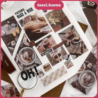 Bộ Sticker Hình Dán Phong Cách Vintage Trang Trí Sổ Tay Nhật Ký Điện Thoại Khay Đựng Bút TEECI M010