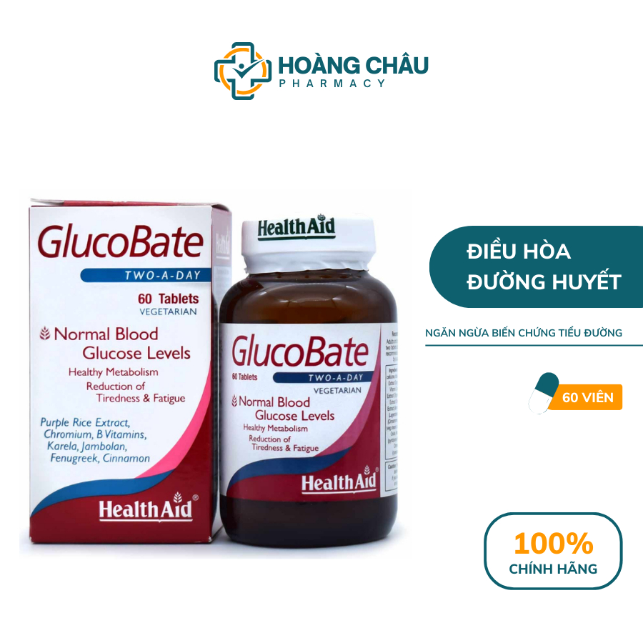 Viên Uống Điều Hòa Đường Huyết, Ngăn Ngừa Biến Chứng Tiểu Đường HealthAid GlucoBate (Lọ 60 viên)