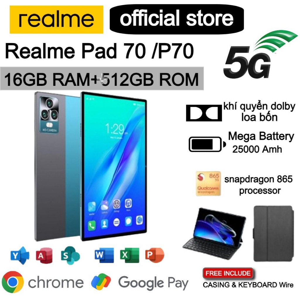 🔥MỚI ĐẾN🔥 2024 Realme Pad 70 /P70 |RAM 16GB 512GB ROM | Snapdragon 865 | 10000mAh | Khe cắm SIM kép