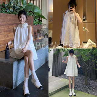 (Order)Đầm xoè trắng Pick Me vải jacquard cổ hoa hồng